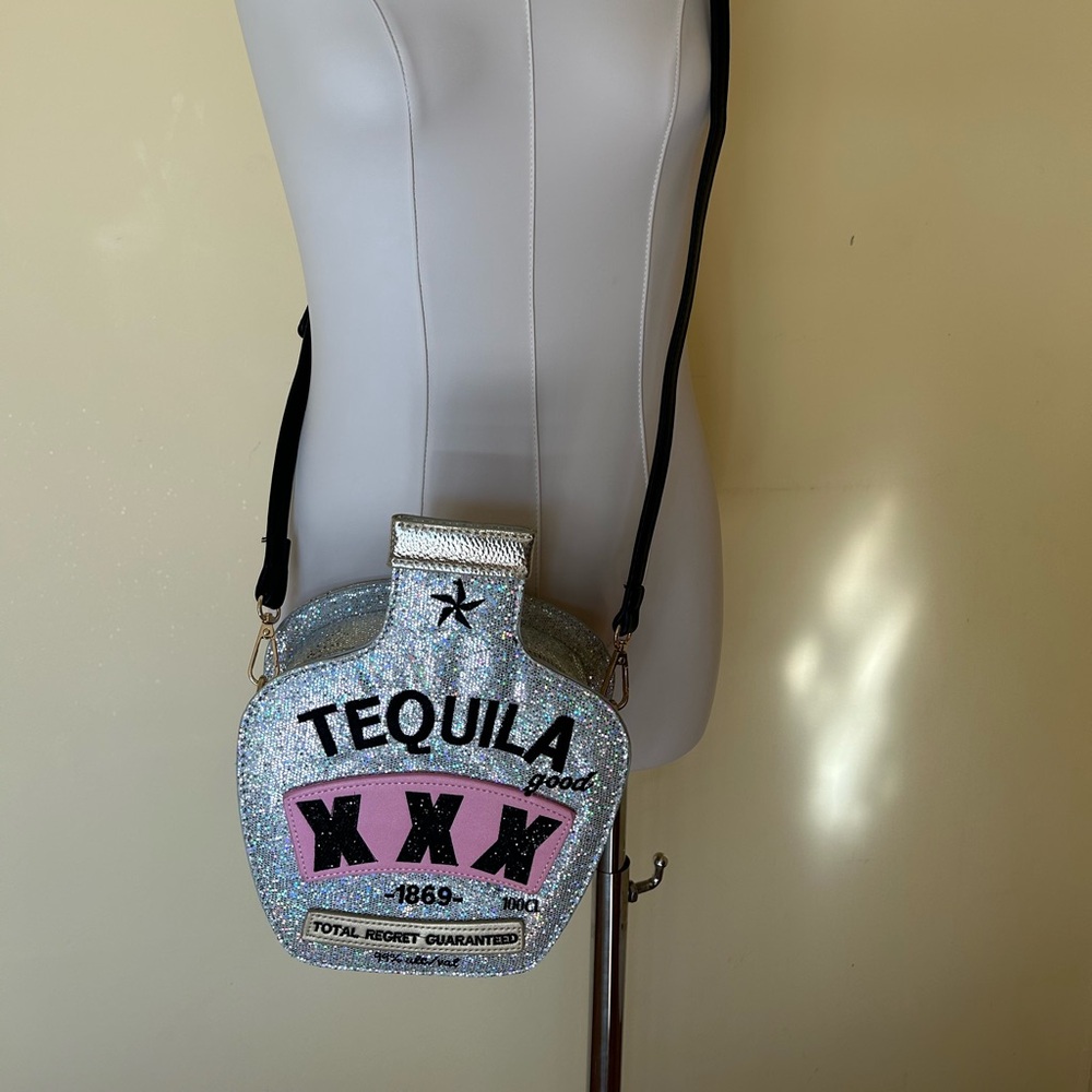 Tequila! Crossbody Bag! Sparkly silver